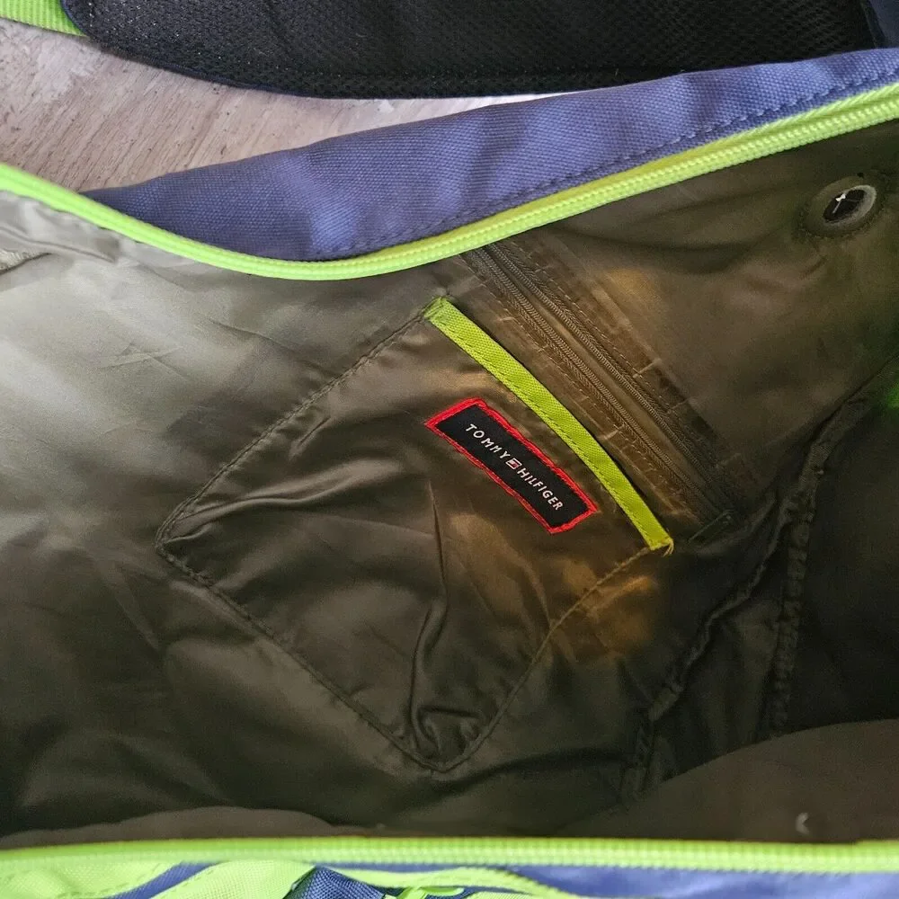 Tommy Hilfiger‎ Logo Blue Lime Green Crossbody Sling Ergo Bag Backpack Vintage